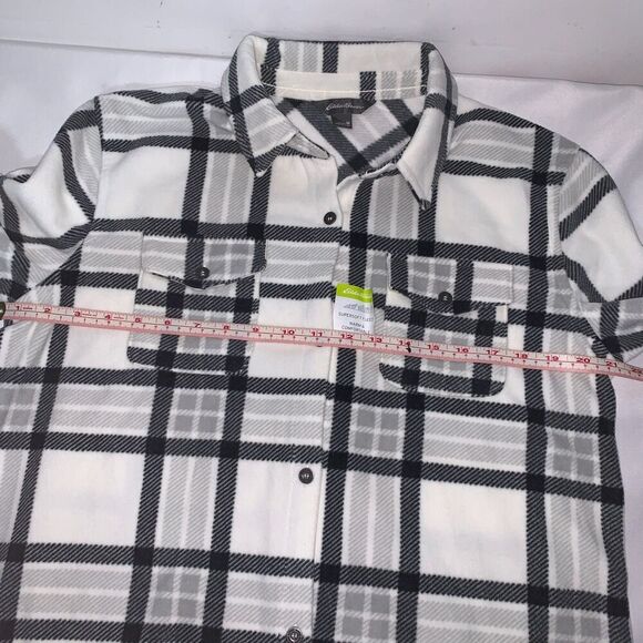 women's soft Eddie Bauer Venture Fleece Button Front Shirt size M Natural Plaid - Picture 9 of 11